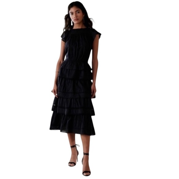 banana republic black ruffle dress Cynthia Velvet Lace Mini Dress